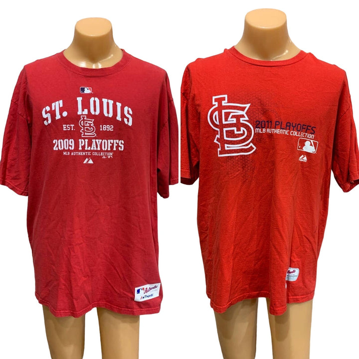 Authentic Majestic Mens XL St Louis Baseball Cardinals 2009 &amp; 2011 Playoff Tees