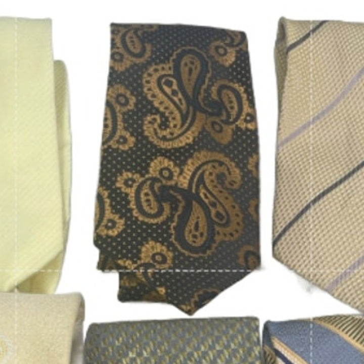 Lot of 6 Gold Blue Yellow Paisley Floral Solid Vintage and Modern Mens Neck Ties
