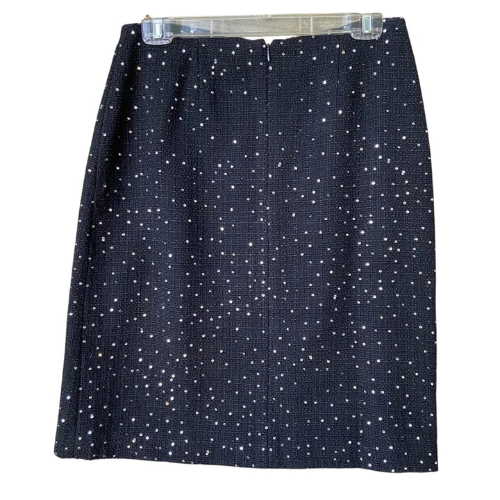 Ann Taylor Womens Size 8 Black Wool Blend Silver Sequin Back Zip Pencil Skirt