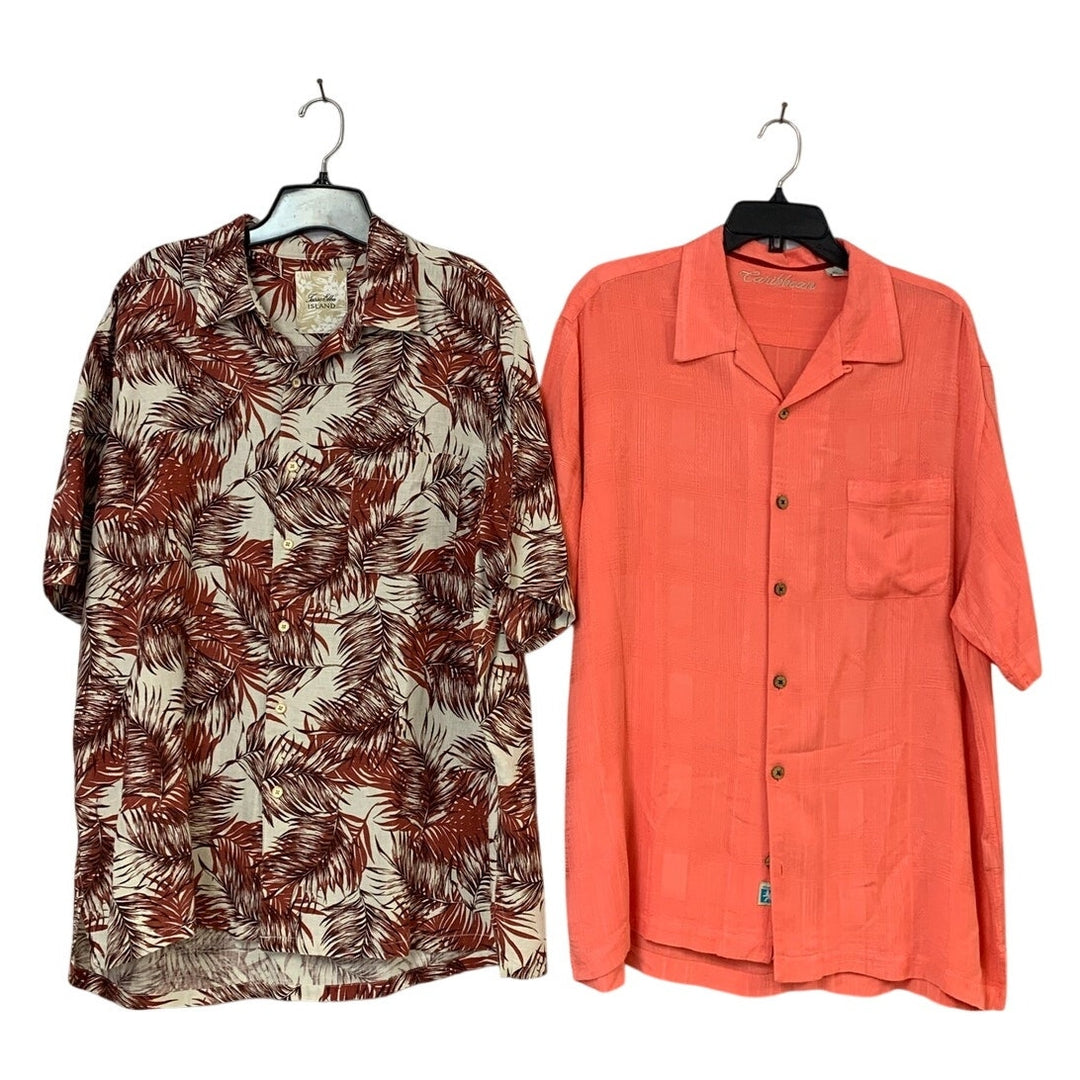 Lot of 2 Tasso Elba Caribbean Mens XL Short Sleeve Button Up Collared Shirts EUC