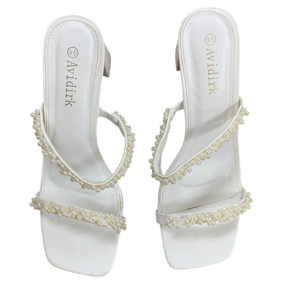 Avidirk Womens Size 9.5 White Pearl Square Open Toe 3.5" Block Heel Sandal Shoes