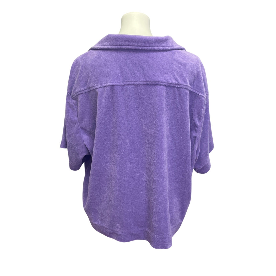 Fabletics Womens XL Button Up Terrycloth Short Sleeve Shirt w Bonus Tote Bag