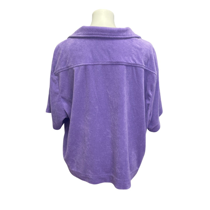 Fabletics Womens XL Button Up Terrycloth Short Sleeve Shirt w Bonus Tote Bag