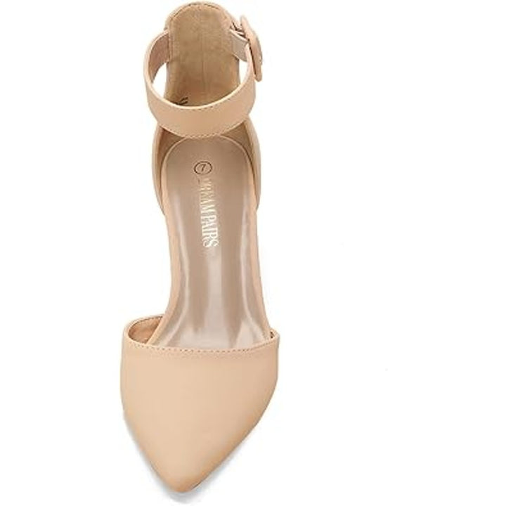 Dream Pairs Womens 9.5 Tan Pointy Toe 2.5" Block Heel Ankle Strap Sandal Shoes