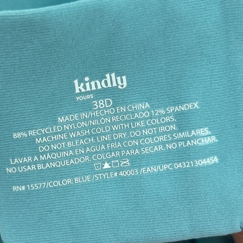 NWT New Kindly Womens Size 38D Blue Wire Free Adjustable Strap T Shirt Bra