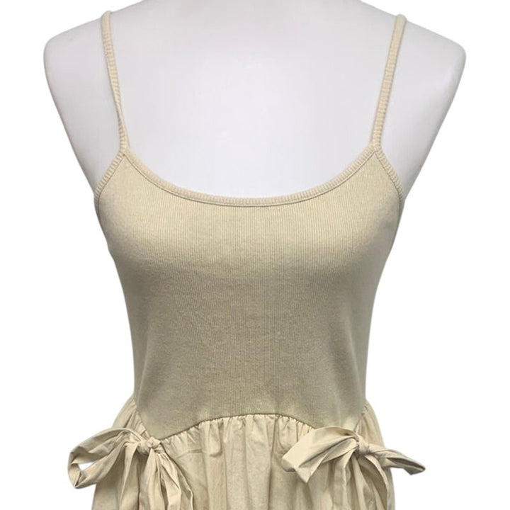 New Aerie Womens Small Spaghetti Strap Hip Bows Cream FIt Flare Maxi Dress