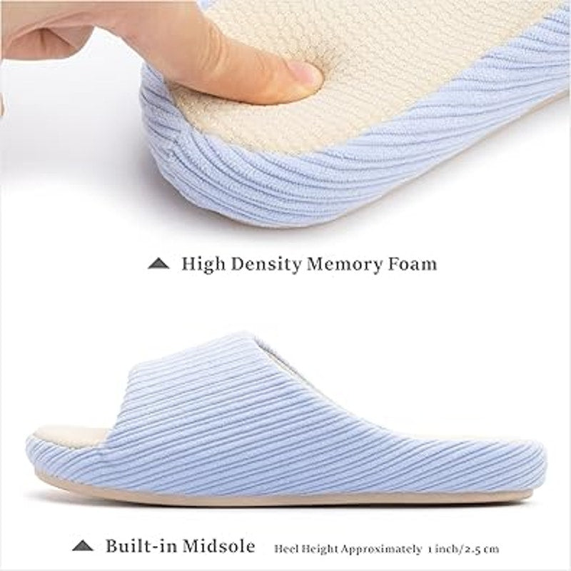New Chantomoo Womens 9-10 Light Blue Memory Foam Rubber Sole Slide On Slippers