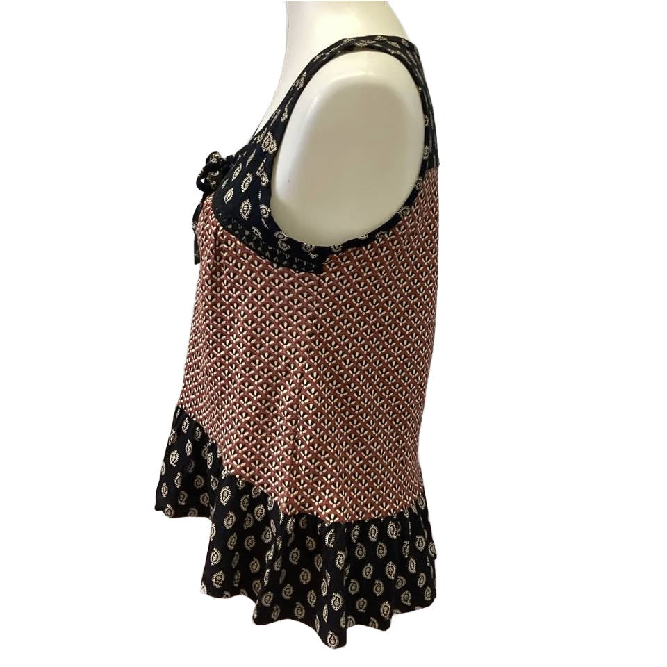 New Patrons of Peace XS Sleeveless Boho Front TIe Ruffled Cotton Blend Tank Top