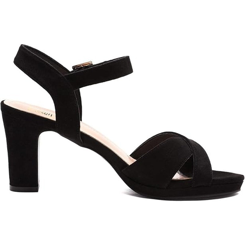 Dream Pairs Womens Size 10 Black Faux Suede 3.5" Chunky Heel Ankle Strap Shoes