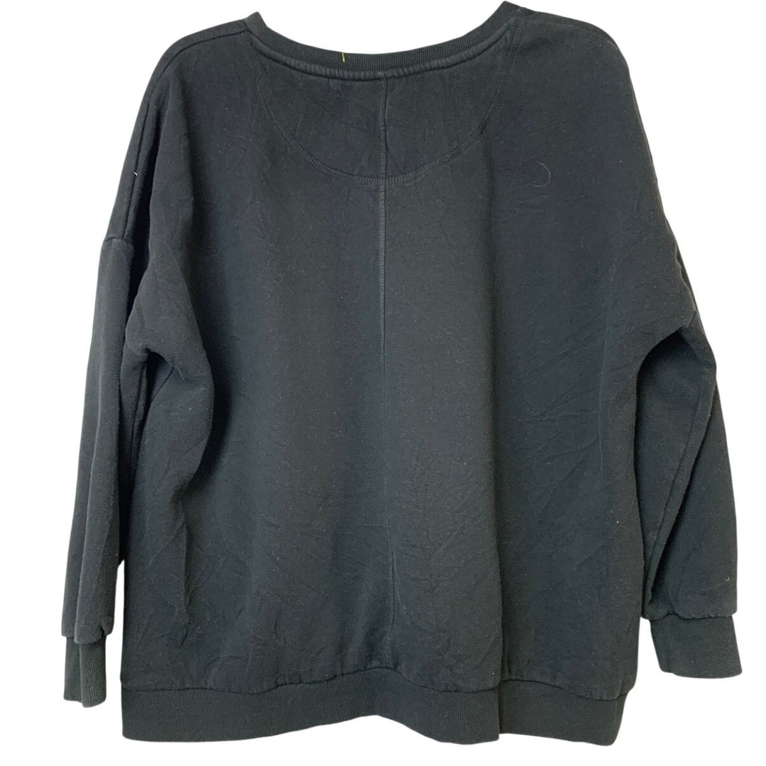 Upcycled Hand Printed Womens XXL Black Dandelion Wish Long Sleeve Sweatshirt