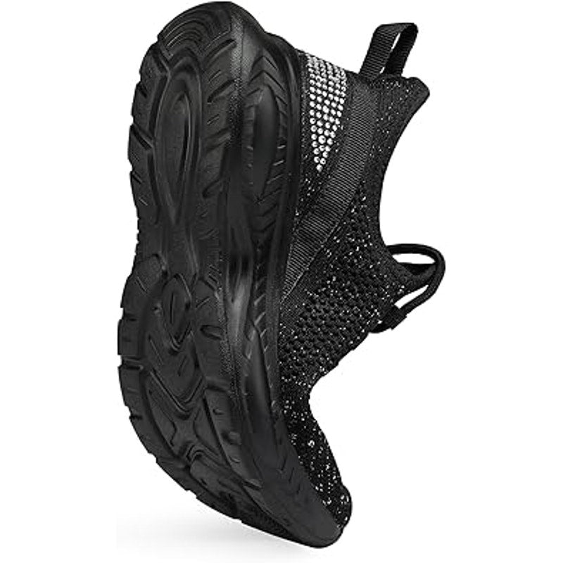 New Runside Girls 13 Black Glitter Lightweight Lace Up Non Skid Athletic Shoes