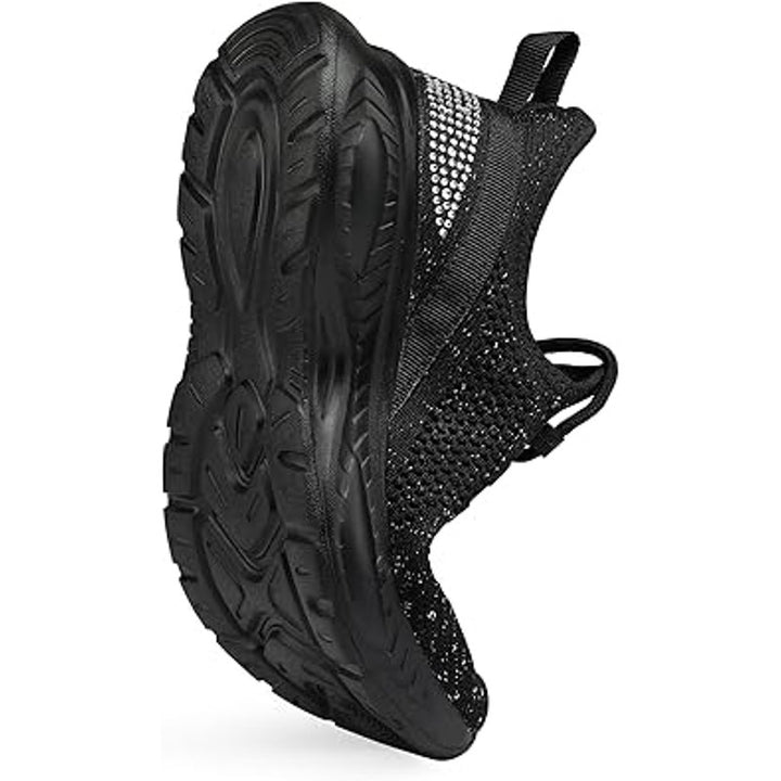 New Runside Girls 13 Black Glitter Lightweight Lace Up Non Skid Athletic Shoes