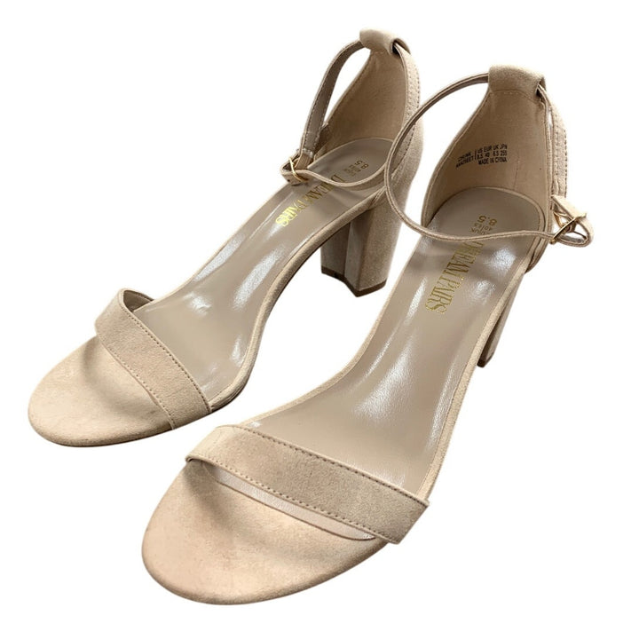 Dream Pairs Womens 8.5 Tan Faux Suede 3" Block Heel Open Toe Ankle Strap Shoes