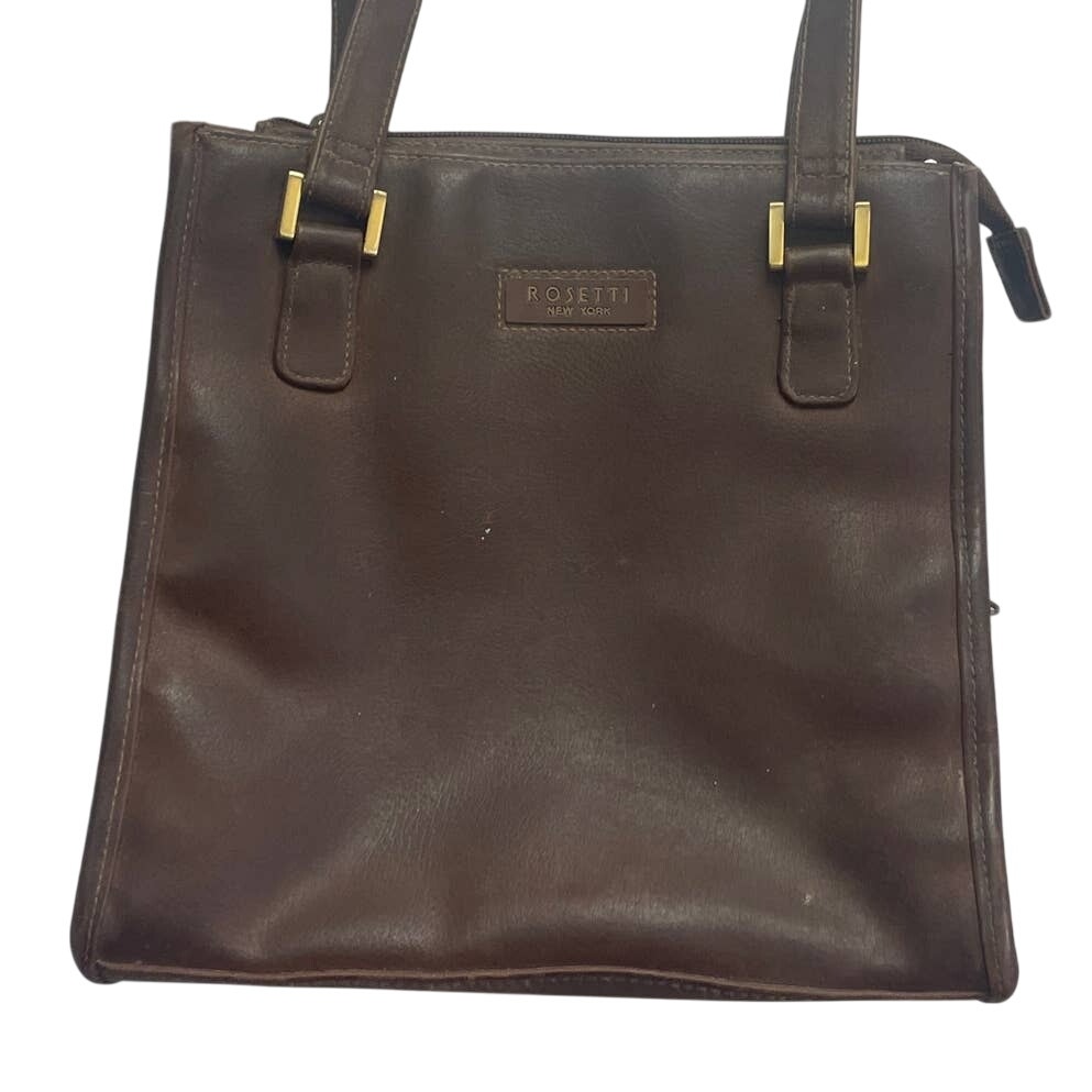 Brown Rosetti New York Faux Leather Brown Vinyl Double Handle Handbag Purse Bag