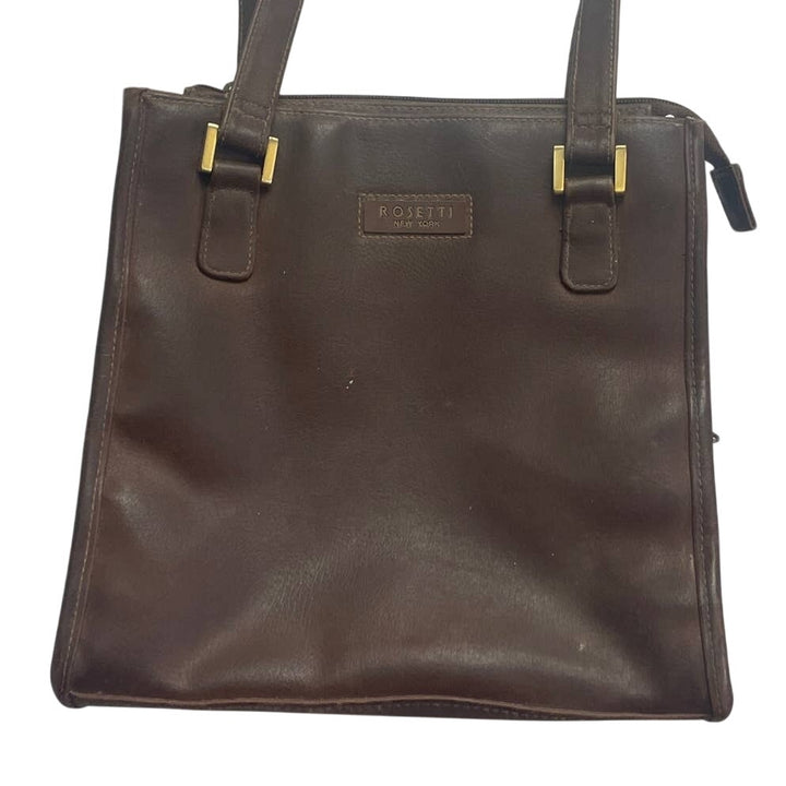 Brown Rosetti New York Faux Leather Brown Vinyl Double Handle Handbag Purse Bag