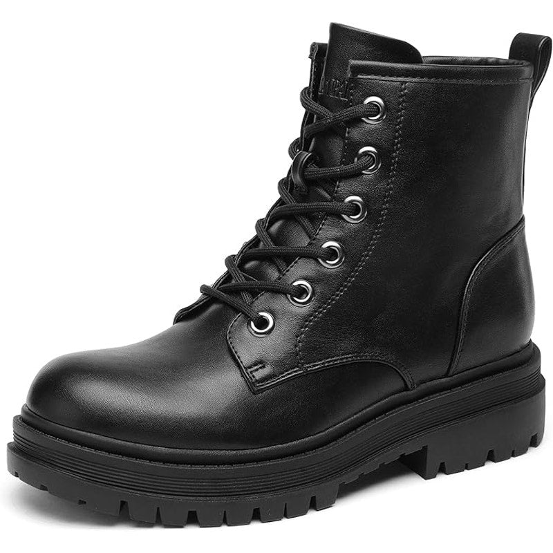 Dream Pairs Womens 6 Black 1.5" Platform Combat Boot Ankle Side Zip Lace Up Shoe