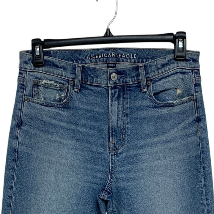 New American Eagle Womens 10 Super High Rise Ankle Straight Denim Blue Jeans