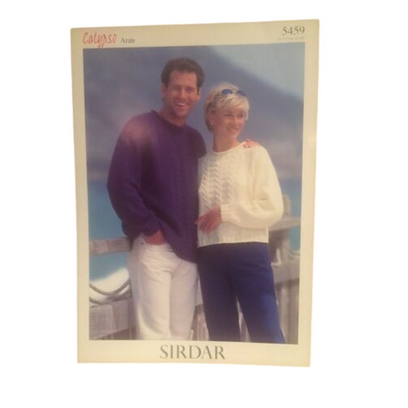 New Sirdar 5459 Calypso Aran Mens Womens Pullover Sweater Knitting Pattern
