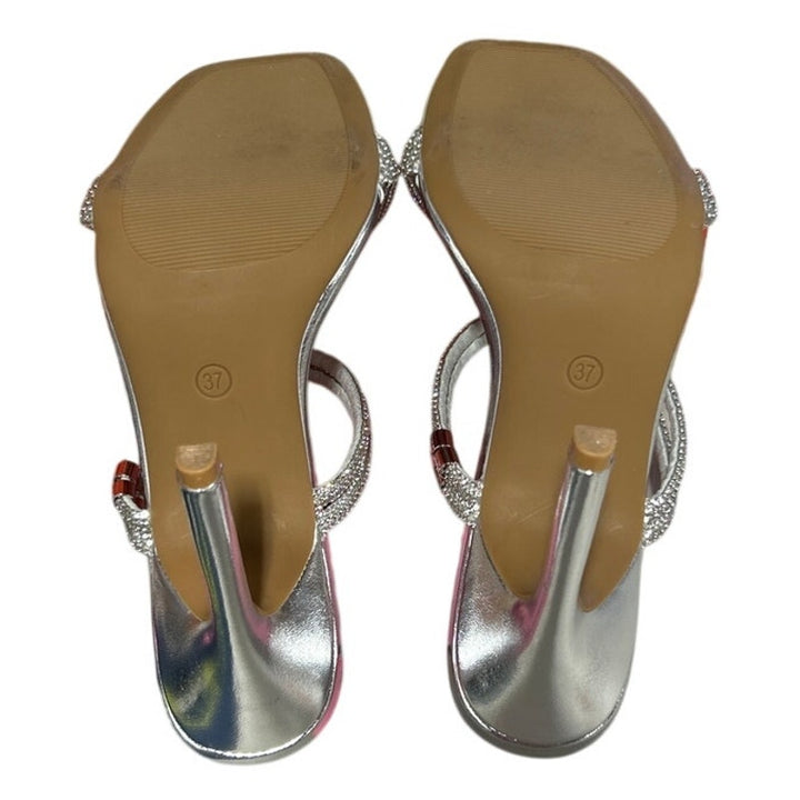Reimferce Womens Size 6 Silver Rhinestone 4.5" Stiletto Heel Open Toe Shoes