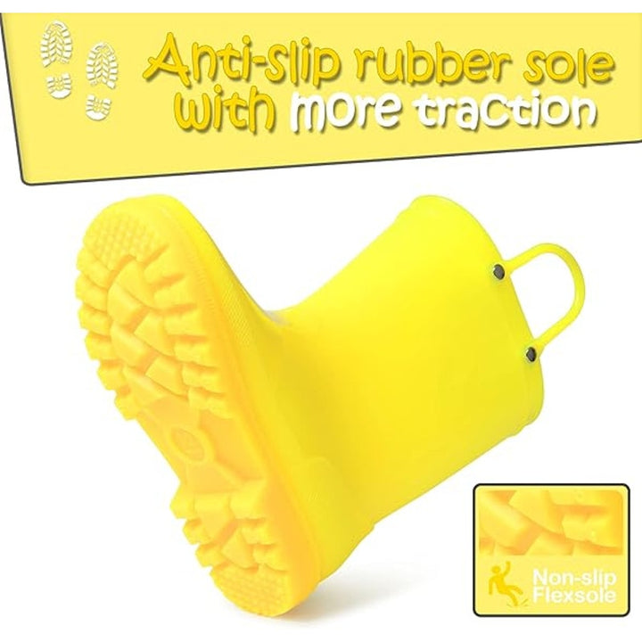 K KomForme Boys Size 1 Yellow Rain Boots Handled Waterproof Outdoor Shoes