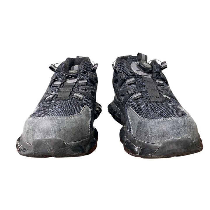 Qingruipai Mens 10.5 Black Mesh Steel Toe Puncture Proof Tightening Button Shoes