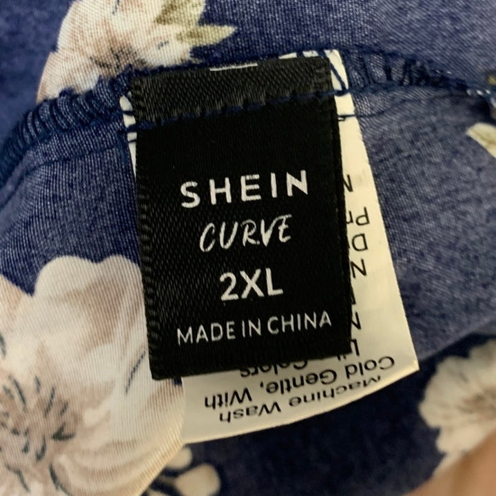 Shein Curve Womens 2XL Navy Blue Floral Half Sleeve Open Front Cardigan