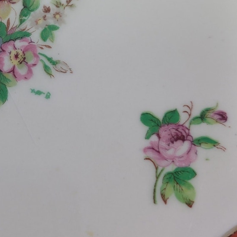 Vintage Japan Floral Roses &amp; Blue Bouquet Handled Fine China Dish, 7.5-Inch
