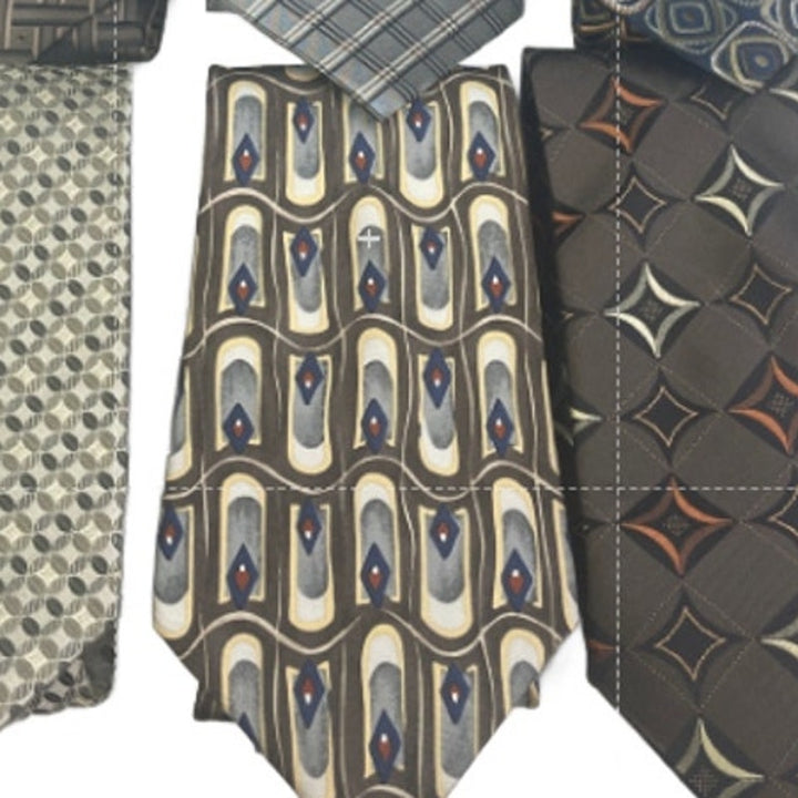 Lot of 6 Gold Brown Silver Striped Plaid Vintage and Modern Mens Neck Ties