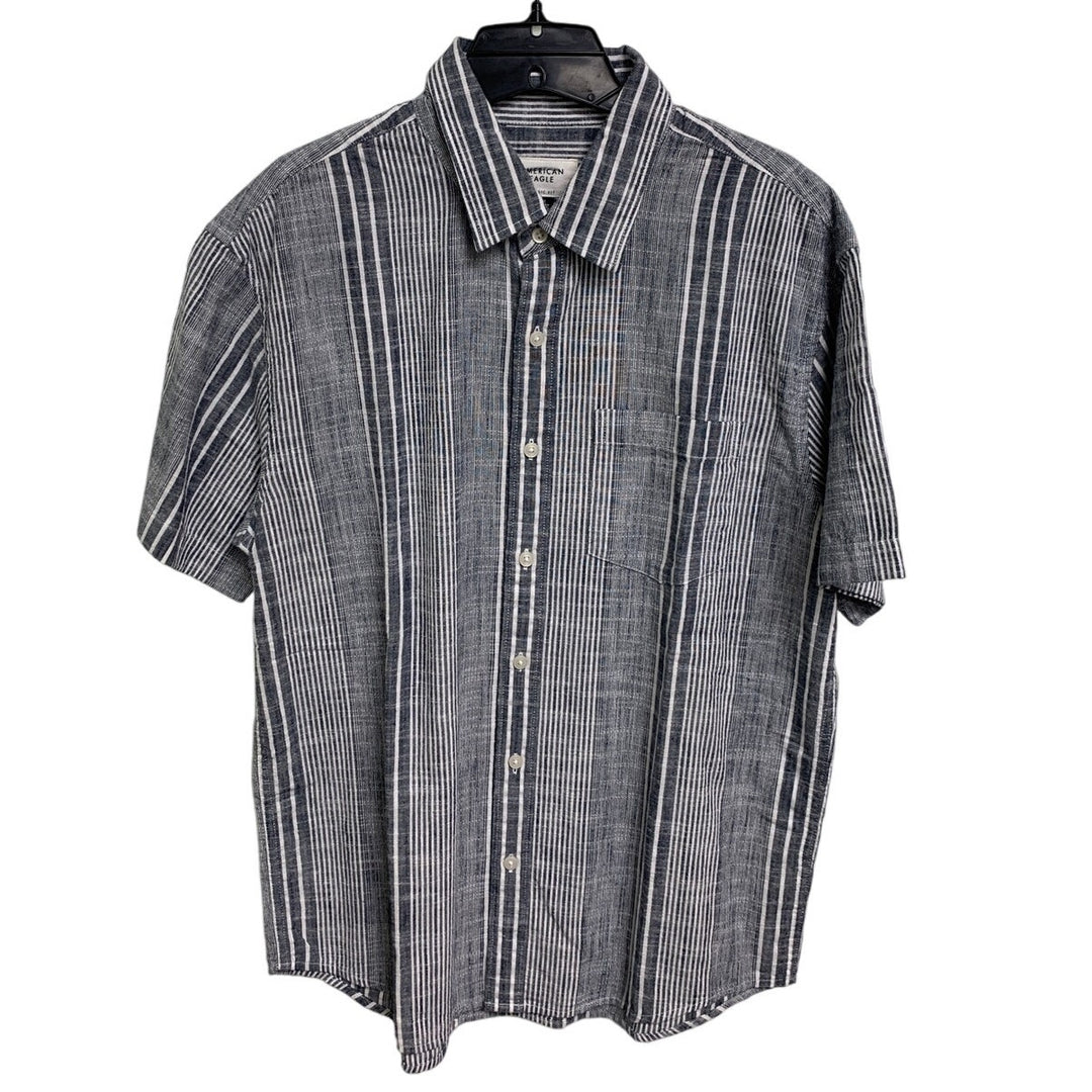 2 New American Eagle Mens Medium Striped Short Sleeve Button Up Collared Shirts