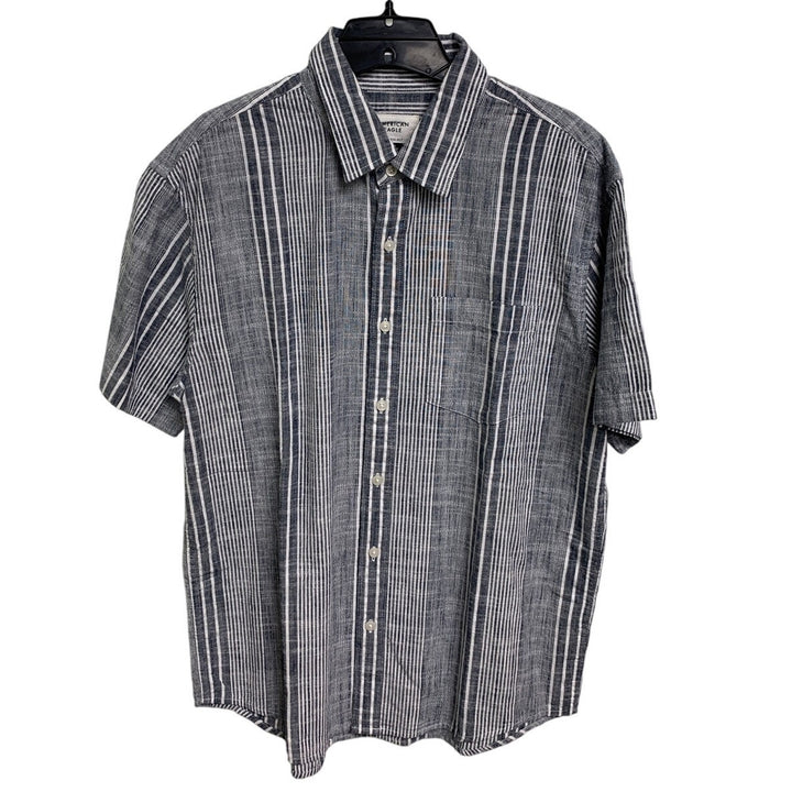 2 New American Eagle Mens Medium Striped Short Sleeve Button Up Collared Shirts