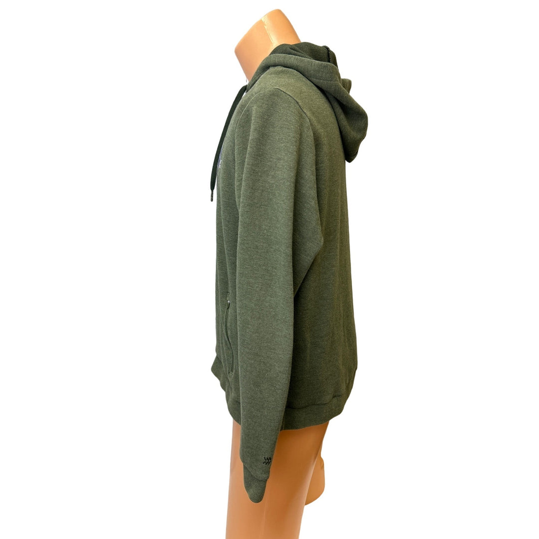 Hand Printed Upcycled Mens Large Blue Jay PolyCotton Long Sleeve Pullover Hoodie