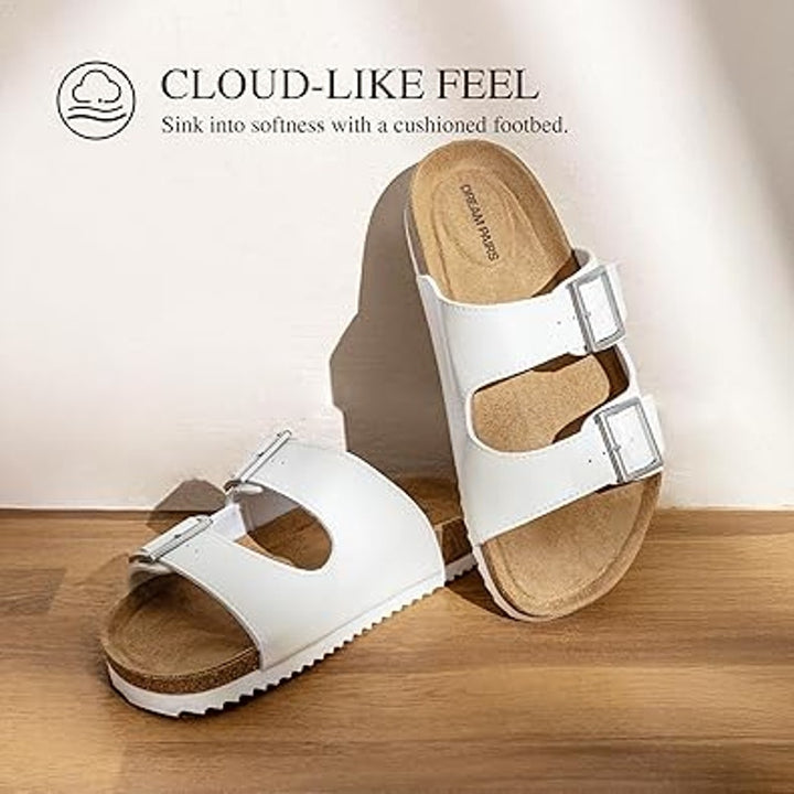 Dream Pairs Womens Size 7.5 White Double Buckle Slide On Open Toe Cork Sandals