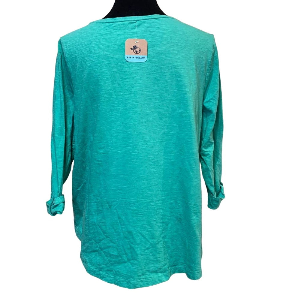 Hand Printed Upcycled Womens XL Tufted Titmouse Bird 3/4 Sleeve Cotton Tee
