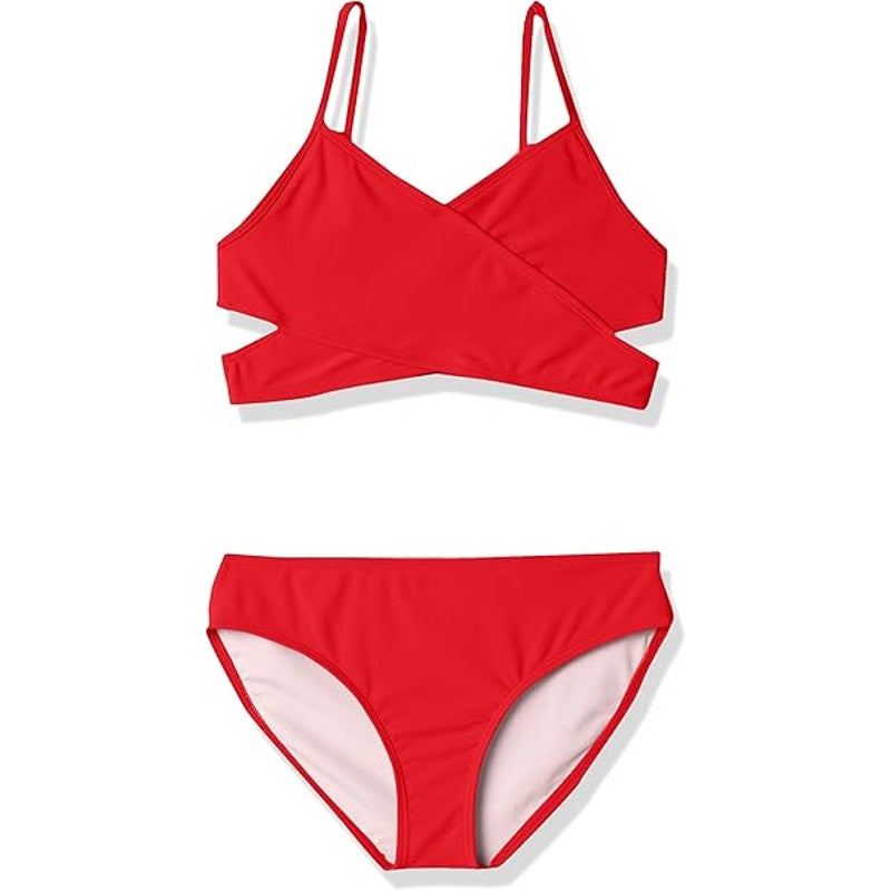 New Kanu Surf Girls Size 14 Solid Red Wrap Around 2 Piece Bikini Swimsuit