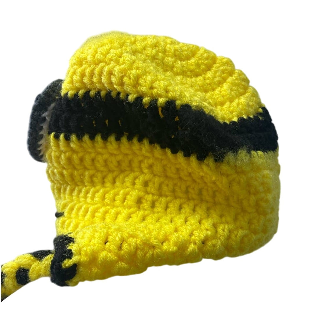 Handmade Crochet Minions Child Yellow Black Single Eye Sock Cap Hat w Braids