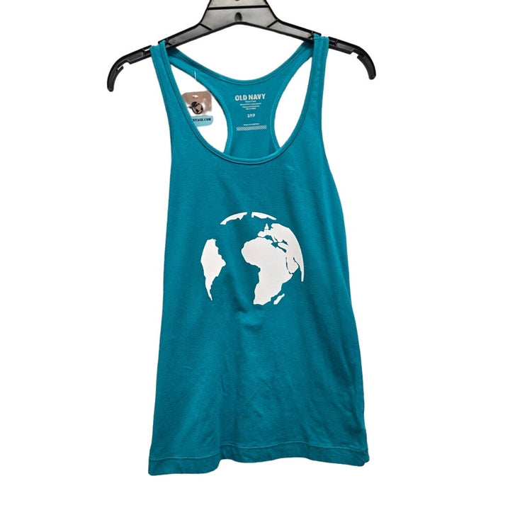 Hand Printed Upcycled Womens Small Cotton Spandex Earth Day Fitted Tank Top