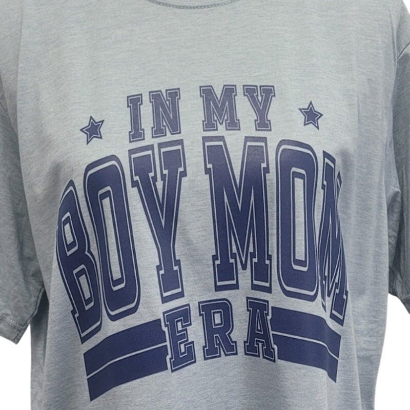 Hand Printed Upcycled Womens Large In My Boy Mom Era Short Sleeve Tee Shirt