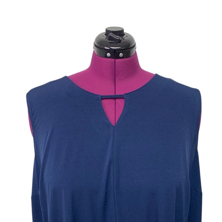NWT New Catherines Womens Plus Size 2X Blue Washable Sleeveless Long Tunic Top