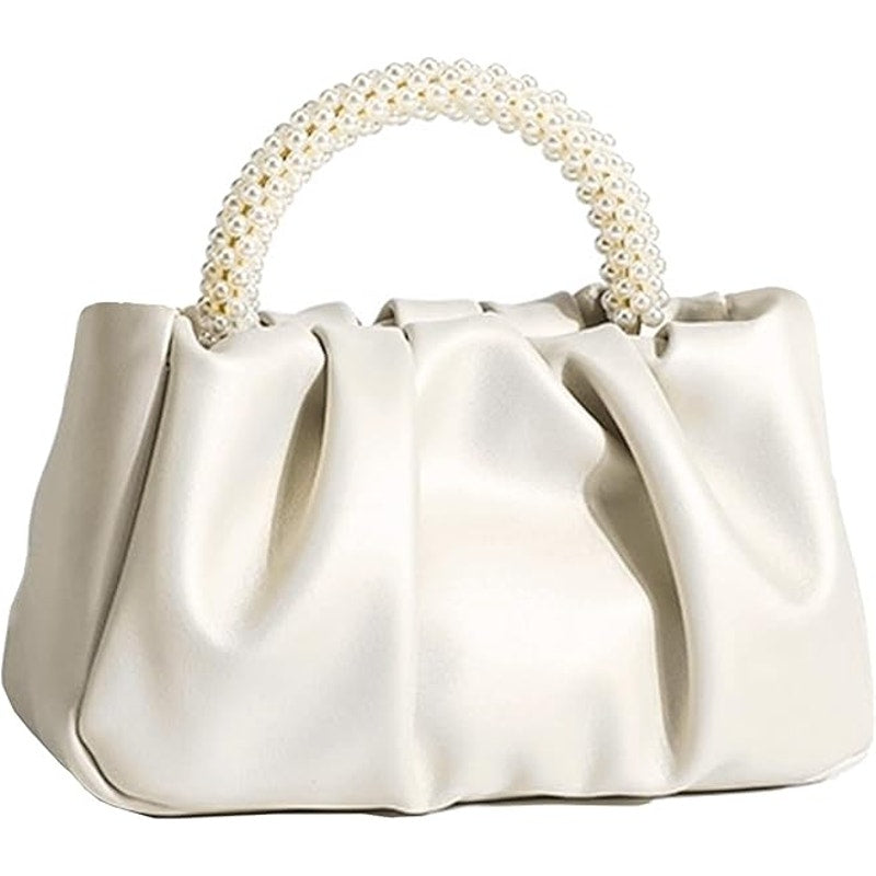 New Shiny Gold White Pearl Beautiful Small Evening Faux Leather Handbag Purse