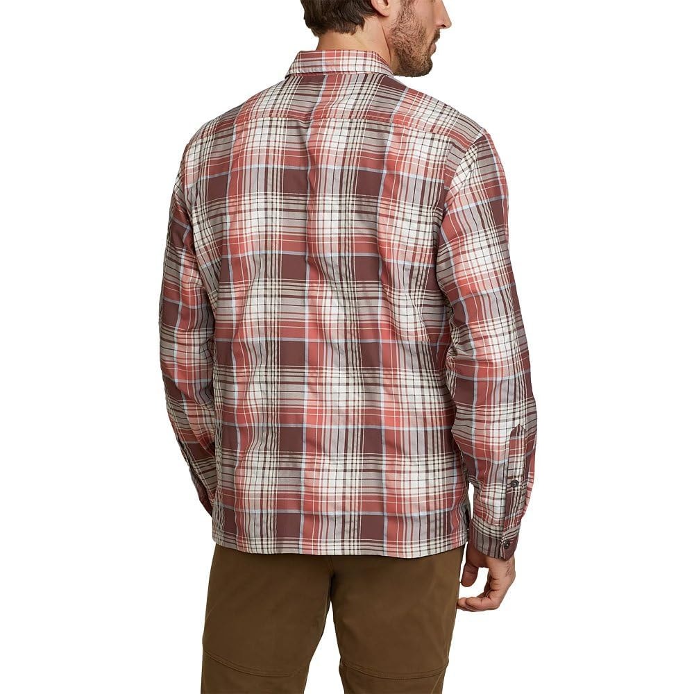New Eddie Bauer Mens Small Redwood Plaid Rainier 2.0 Long Sleeve Hiking Shirt