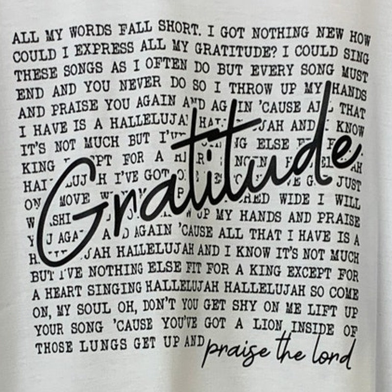 New Hand Printed Mens 2XL White Gratitude Bible Quote Short Sleeve Athletic Tee