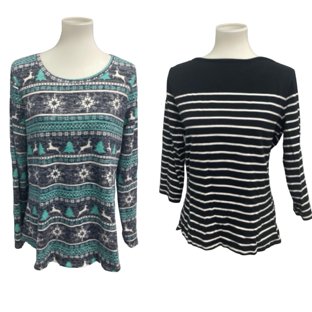 Time &amp; Tru Faded Glory Womens Large Long Sleeve Boat Crew Neck Blouse Top