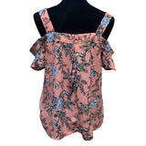 Aine Be Womens Medium Ruffled Cold Shoulder Floral Boho Polyester Blouse Top