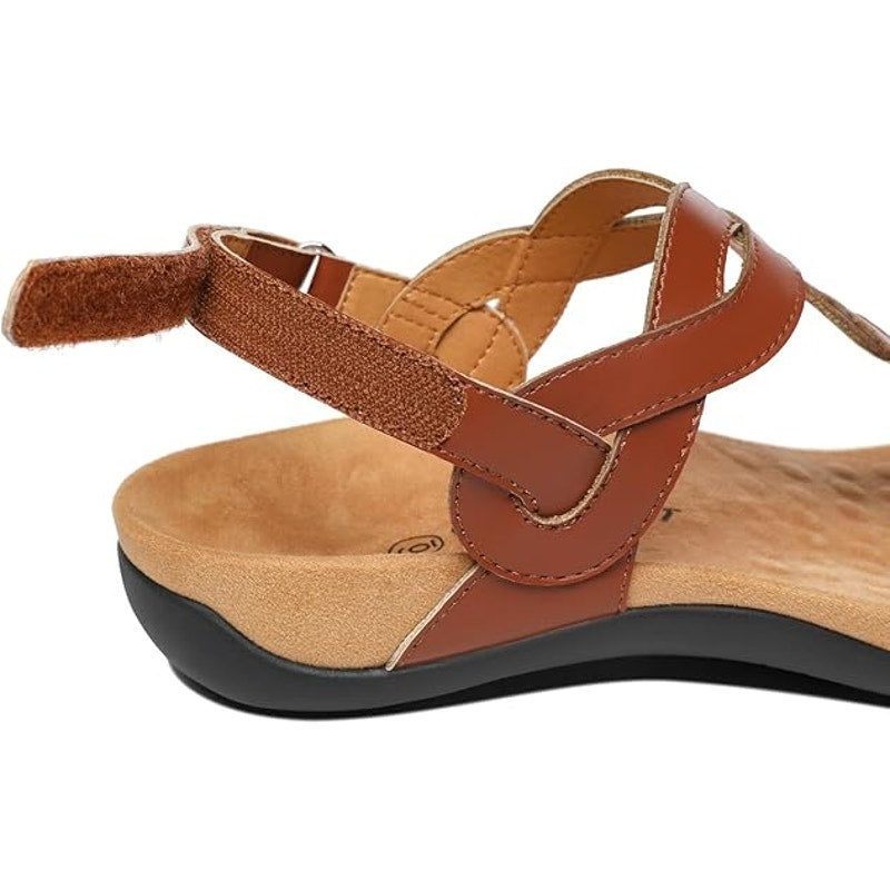 Athlefit Women Size 8 Brown Arch Support Thong Hook Loop Sandal Shoes