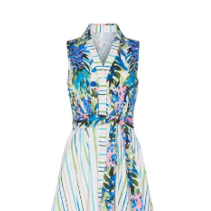Badgley Mischka Womens Size 2 Multi Patterned Floral Stripe Day Shirt Dress