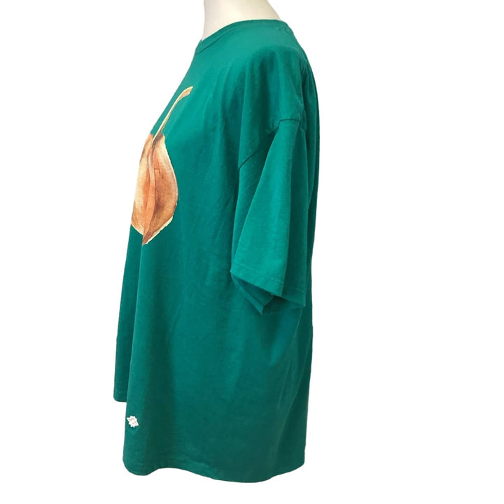 Hand Printed Large Upcycled Short Sleeve Giant Fall Pumpkin PolyCotton Tee Shirt