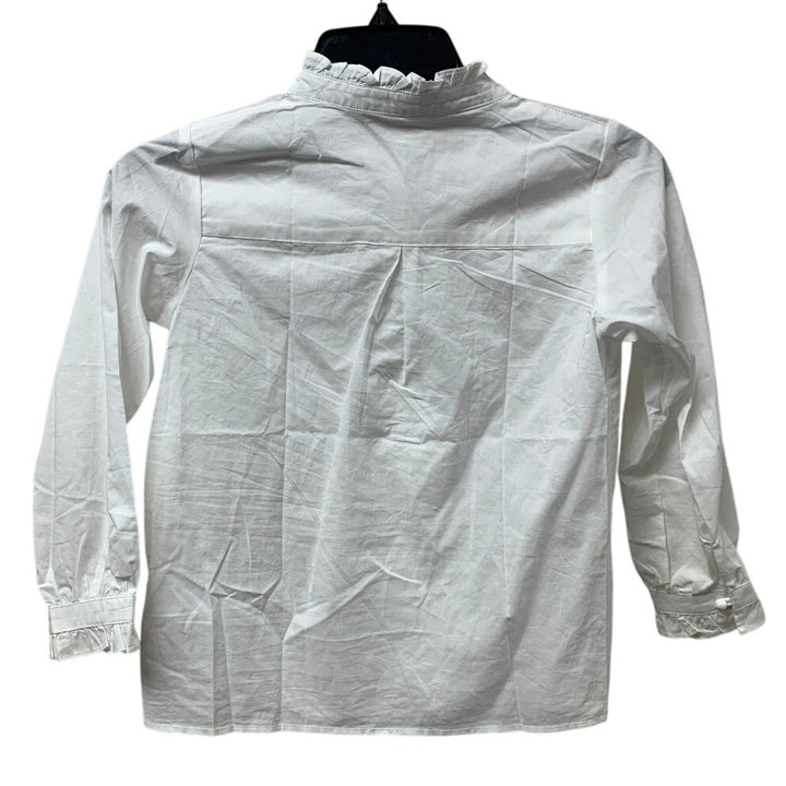Solocote Girls Size 7/8Y Ruffled Collar Button Up Frilly Preppy White Shirt