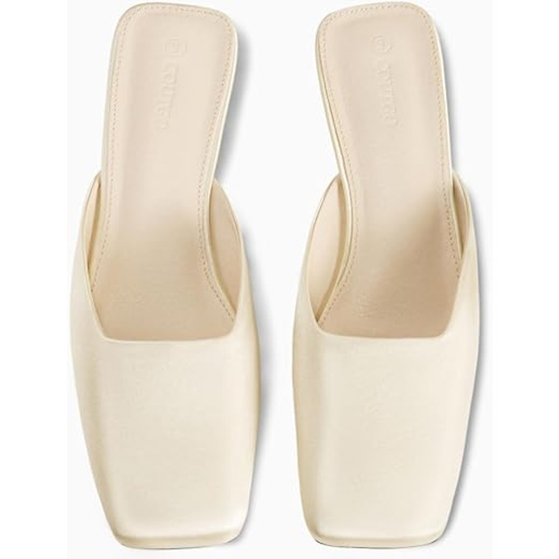 Coutgo Womens Size 10 Ivory Satin 1.5" Heel Closed Square Slip On Dressy Shoes
