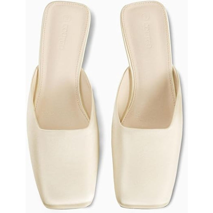 Coutgo Womens Size 10 Ivory Satin 1.5" Heel Closed Square Slip On Dressy Shoes