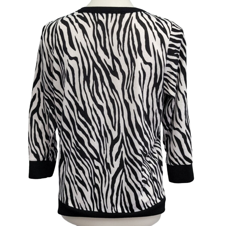 Cathy Daniels Womens Medium Cotton Acrylic Long Sleeve Zebra Print Knit Sweater